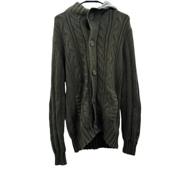Puma Green Knit‎ Long Sleeve Button Zip Chunky Cardigan Jacket Size L - Picture 1 of 9